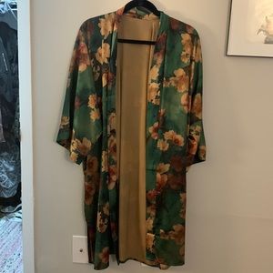 Silky flower long kimono